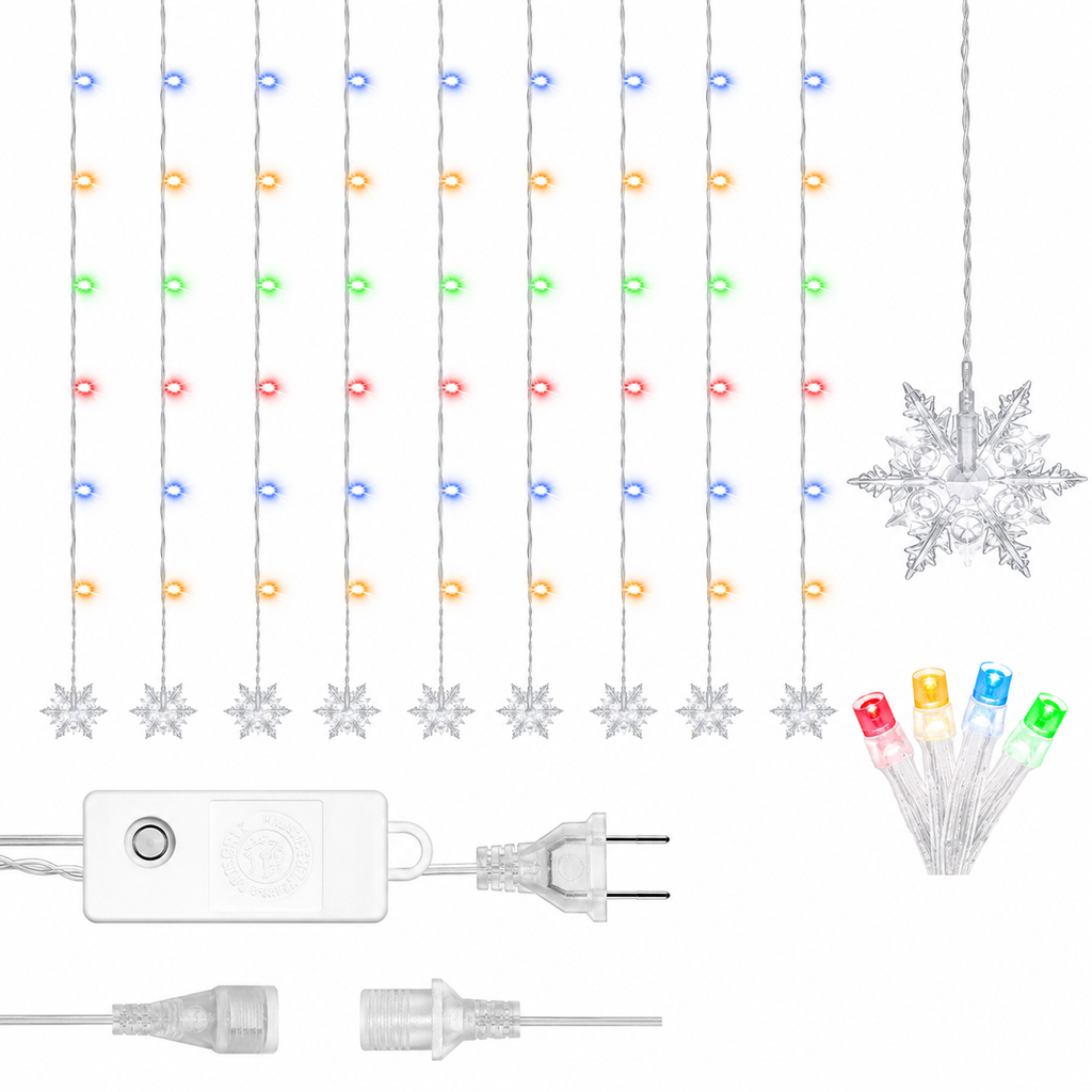 LUCES LED CORTINA PUNTA NIEVE X 175L 8F C/T-CALIDO 6X0.60 MTS (HEMBRA)