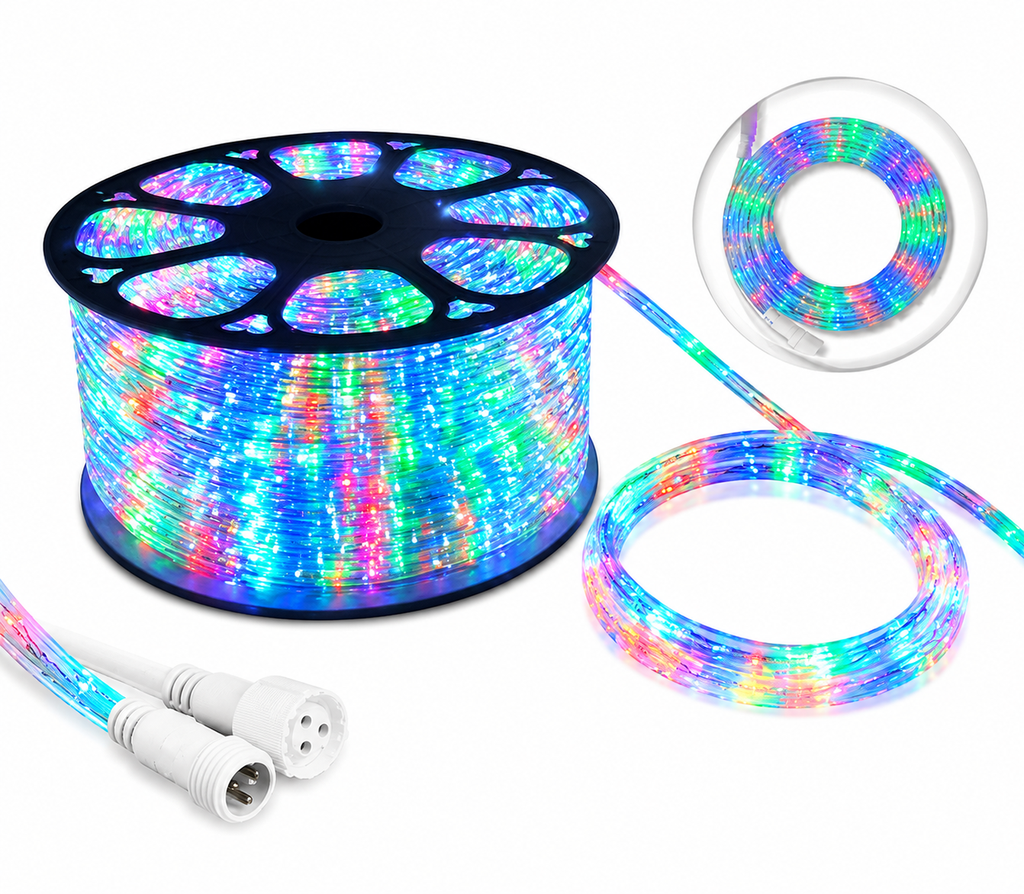 LUCES LED MANGUERA X 100 MTS MULTICOLOR 2V 32L CON FLASHER CORTE 50 CMS 