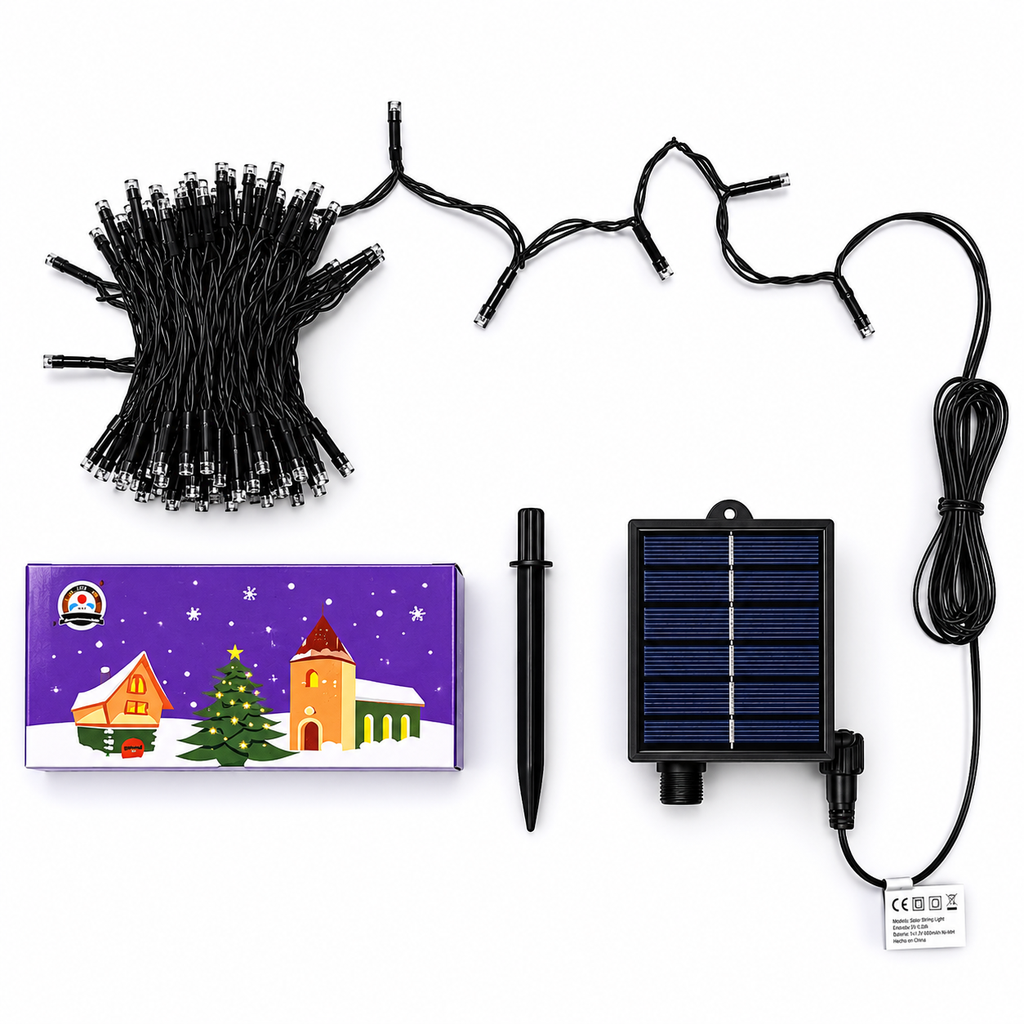 LUCES LED LINEAL CON BATERIA DE ENERGIA SOLAR X 100L BLANCA 10 MTRS