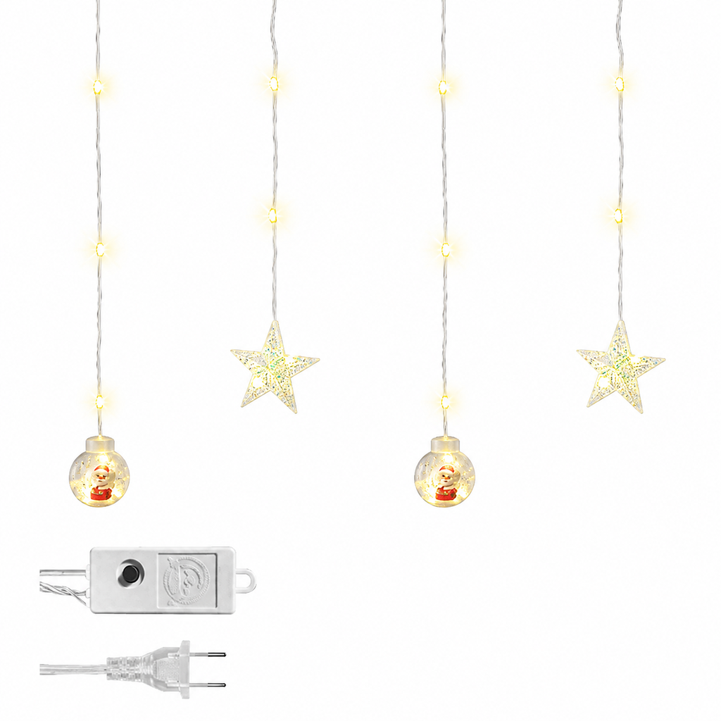 LUCES LED CORTINA PUNTA 5 ESTRELLA - 5 BOLA X 95L C/T-BLANCO 3X0.80 MTS CONTINUIDAD