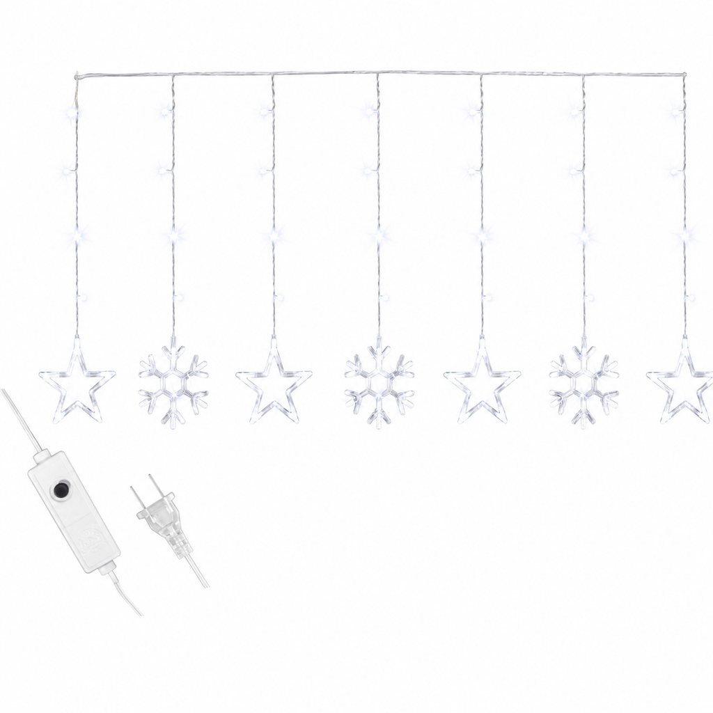 LUCES LED CORTINA PUNTA 5 ESTRELLA - 5 NIEVE X 125L C/T-BLANCO 3X0.80 MTS CONTINUIDAD