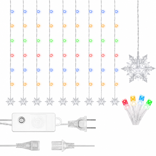 [L2088] LUCES LED CORTINA PUNTA NIEVE X 175L 8F C/T-MULTICOLOR 6X0.60 MTS (HEMBRA)